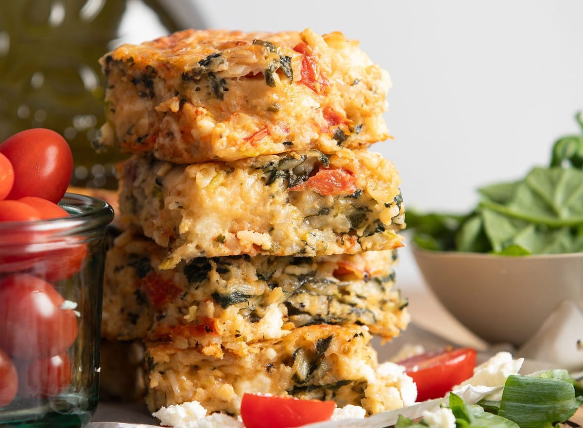 Spinach, Tomato, & Feta Brownies